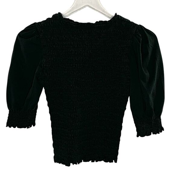 Veronica Beard XS Langston Smocked Top Black Puff Sleeve Whimsygoth *flaw - Picture 3 of 9